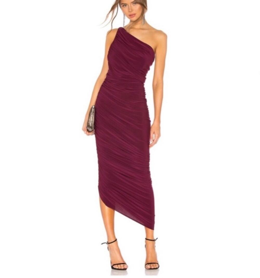 NWT Norma Kamali Diana Gown Womens XS Plum Elegant One Shoulder Asymmetrical